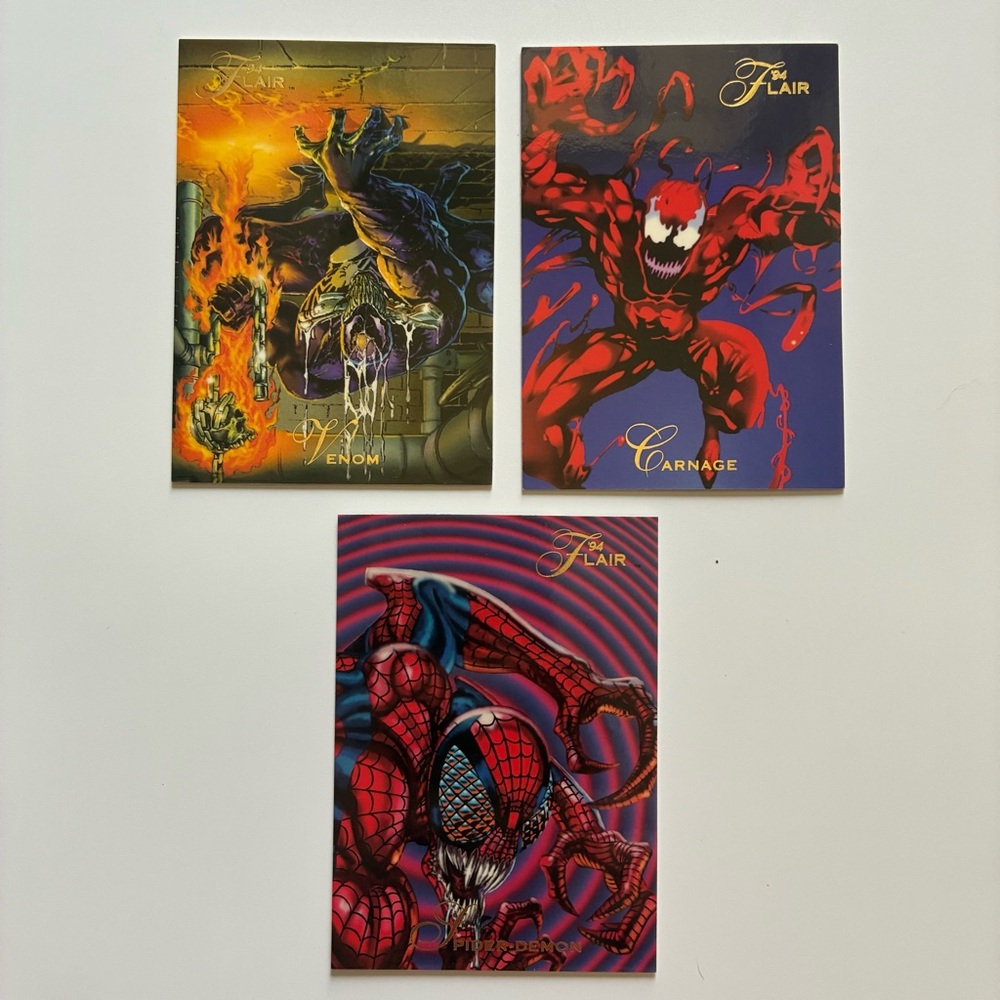 VTG 1994 Flair Marvel Maximum Carnage Lot of 3‎ Cards Venom Carnage Spider Demon